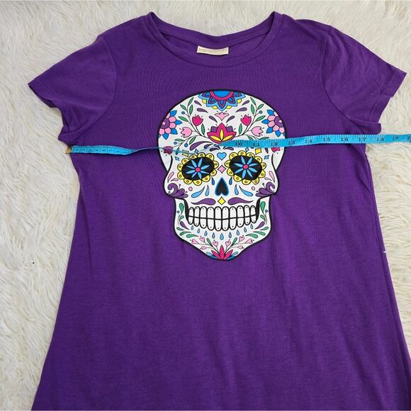 Purple Sugar Skull T-Shirt Colorful Bobbie Brooks Day Of The Dead Graphic Tee S - Picture 7 of 10